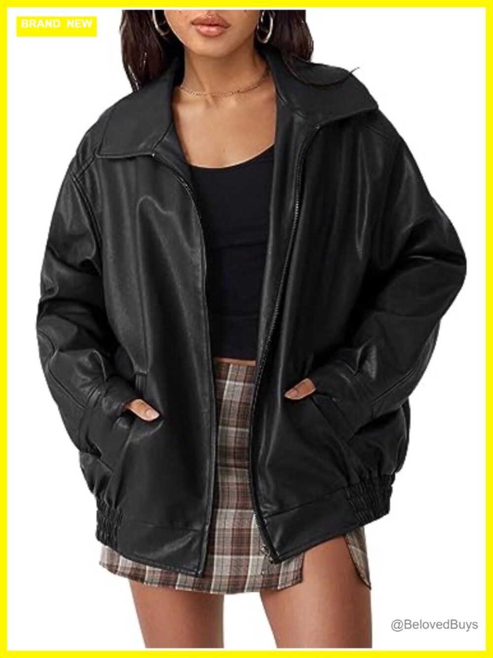 Oversized Faux Leather Moto Jacket Zip-Up Boyfriend Fit